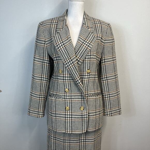 Vintage Norton McNaughton 2pc Skirt Suit sz 12 Pet Gray Brown Tweed Plaid Wool - Picture 2 of 13